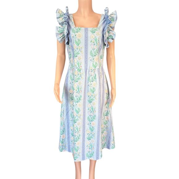 Vintage Blair Woolverton Floral Fit & Flare Midi Dress Statement Shoulder Large - Picture 5 of 11